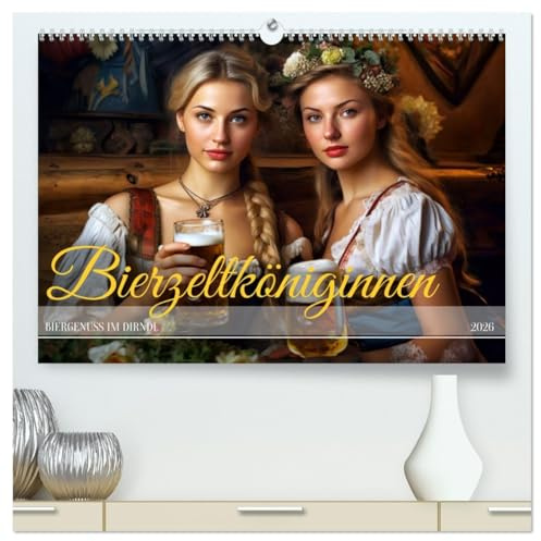 Bierzeltköniginnen - Biergenuss im Dirndl (hochwertiger Premium Wandkalender 2026 DIN A2 quer), Kunstdruck in Hochglanz: Traditionelle Dirndl-Schönheiten im Bierzelt (CALVENDO Menschen)