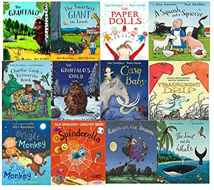 Julia Donaldson Collection 12 Books Set With BAG (The Snail and the Whale, Room on the Broom, The Gruffalo's Child, The Gruffalo, The Paper Dolls, Tyrannosaurus Drip, Cave Baby and More)