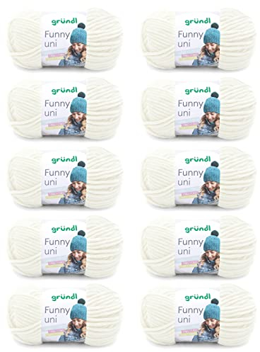 Gründl Wolle Funny uni - weiche Chenille Wolle zum Häkeln - Kuschelig und hautfreundlich - 100 % Polyester - 10 Knäuel 100 g / 120 m - Nadelstärke 5 - 6, Creme
