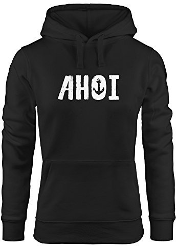 MoonWorks Kapuzen-Pullover Damen AHOI mit Anker Hoodie Aufdruck schwarz XL
