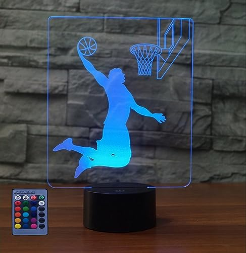 HPBN8 Ltd 3D Basketball Lampe Nacht Licht Fernbedienung USB Power 7/16 Farben Amazing Optical Illusion 3D LED Lampe Formen Kinder Schlafzimmer Geburtstag Weihnachten Geschenke