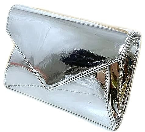 LeahWard Women's Envelope Clutch Purse Patent Evening Shoulder Bags Handbag 103 (Silver Patent)