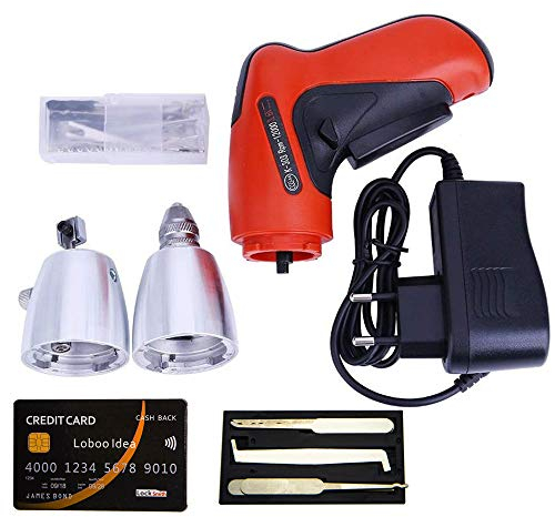 Loboo Idea KLOM Serratura a Batteria elettrica Cordless Kit Pistola e Presa per Carta di Credito, Attrezzi per fabbro con Trapano e mandrino di Riparazione