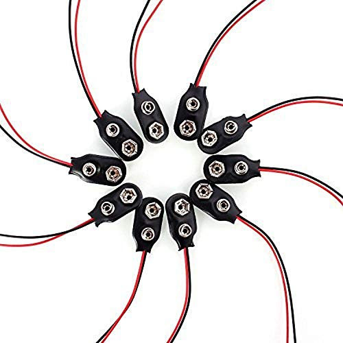 Confezione da 10x di connettori a clip per batterie da 9V con alloggiamento a T in finta pelle.