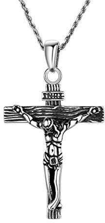 U7 Silver Cross Chain For Men Women Religious Jesus Necklace 925 Sterling INRI Crucifix Pendant