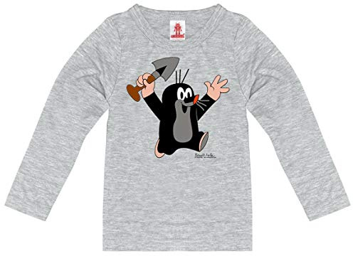 Logoshirt® TV I Der kleine Maulwurf I Juhu I Langarmshirt Print I Kinder I Mädchen & Jungen I grau-meliert I Lizenziertes Originaldesign I Größe 140