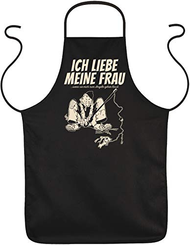Herren Grillschürze - Ich liebe meine Frau - Küchenschürze Kochschürze für Männer schwarz lustiges Angler Geschenk zum Geburtstag