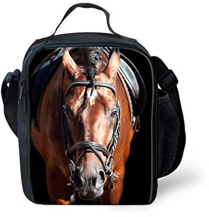 Leberna 3D Print Animal Insulated Lunch Bag with Bottle Holder Adjustable Strap for Kids Horse