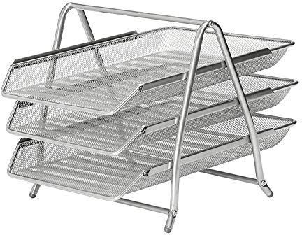3 Tier Range Black Wire Mesh 3 Tier Desk Letter Trays (Silver)