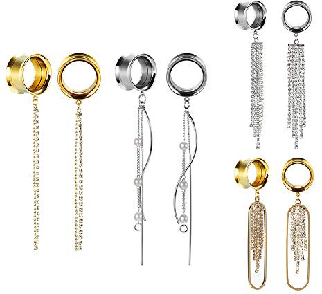 TBOSEN 8stk Set Ear Tunnels und Plugs Hängender Ohrring Rostfreier Stahl Kit Bahre Multiple Expander Beliebte Hochzeit Party Edelstahl Messgeräte 2g-1'' in 6mm-25mm