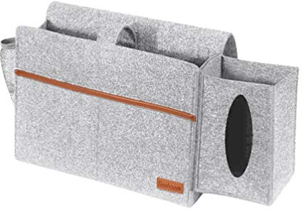 Cabilock Betttasche Filz Aufbewahrungstasche Hängende Organizer Sofa Hochbett Tisch Tissue Buch Fernbedienung Handy Mobiltelefon Zeitschriften Flaschen Spielzeug Aufbewahrung Zuhause Büro Grau