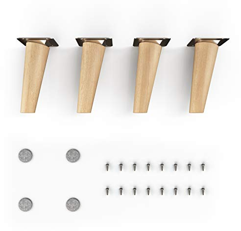Sossai Möbelfüße aus Massivholz Buche mit Öl-Finish, Clif Round HMF2, 12 cm hoch, rund, schräge Ausführung, für Tische, Vitrinen, Schränke