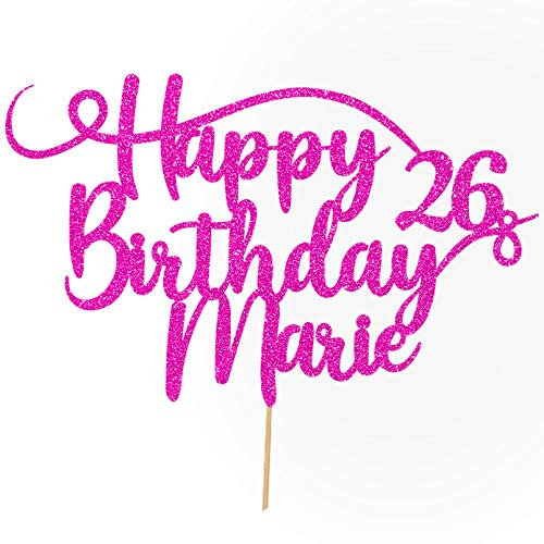 Cakeshop Personalisierte Happy Birthday Glitzer Kuchen Deko Angepasste Farbe jeder Name & jedes Alter Kuchen Dekoration für Geburtstag Party (Hellrosa)