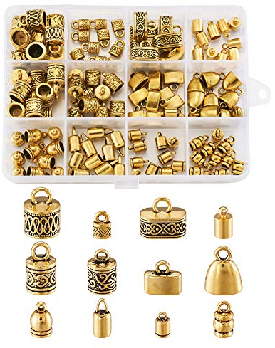 120 Stück/Box, 12 Stile, tibetische, goldene Kordel-Endkappen, zum Einkleben, Rohr, Säulen, Zylinderverschluss für Quasten, Armbänder, Schmuckherstellung