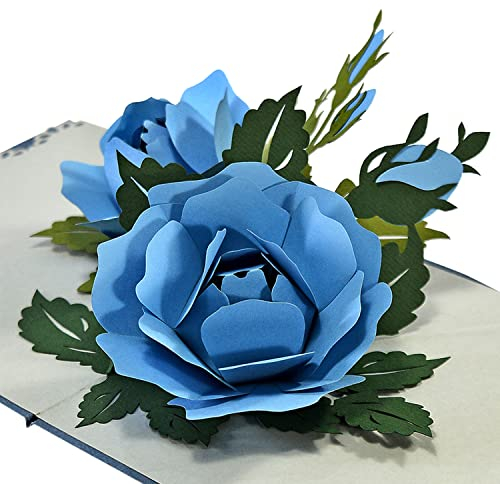 CUTPOPUP Rose Blu - Biglietto Auguri Compleanno, Biglietto festa della Mamma, Biglietto Compleanno, Biglietto Pop Up (Blue Roses) IT