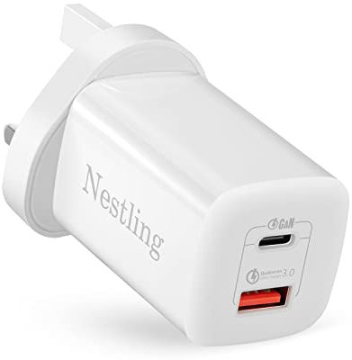 65W USB C Charger Plug, Nestling 2-Port GaN Type C Fast Wall Power Adapter for Macbook Pro/Air, iPhone 15/14/13, iPad Air/Mini 6, Galaxy S22/S21, Pixel 6, Dell XPS, Asus Acer Laptop etc