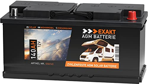 EXAKT AGM Batterie 140Ah 12V Solarbatterie Wohnmobilbatterie Bootsbatterie Camping Versorgungsbatterie
