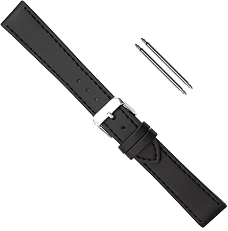 Uhrbanddealer Uhrenarmband 18-22mm Unisex Vegan Lederimitat aus Apfelfasern Schwarz matt Set 634900H
