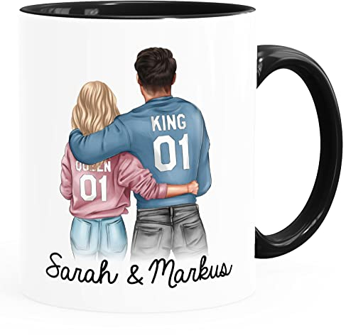SpecialMe® Tasse Paar personalisiert mit Namen Liebe Geschenk Partner Weihnachten Geburtstag Jahrestag Valentinstag Inner-Schwarz Keramik-Tasse