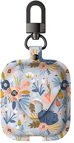 wenew Lederhülle für AirPods 1 & 2 Sicherer Schnappverschluss AirPods Lederetui für Damen mit Clip (Blau)