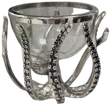 Loft 1850 Medium Silver Octopus Stand & Glass Bowl | Round Glass Serving Bowl Supported By Octopus Tentacles | Tableware Serving Decorative Bowl | Kitchen & Home Organisation