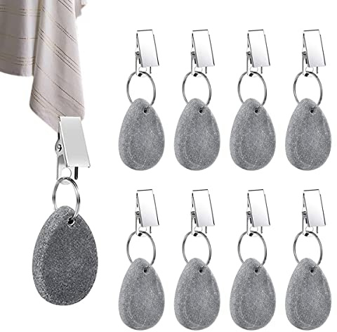 RJUN Tischdeckenbeschwerer, Tischdeckenanhänger, Stein-Tischdecken-Gewichte, Aufhänger mit Metall-Clips, Tropfgrau, 8 Stück