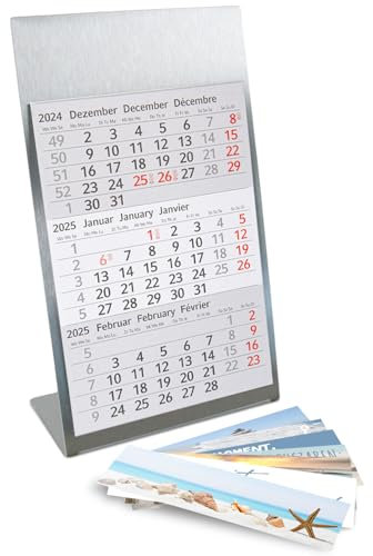 Timr Tischkalender zum Aufstellen aus Edelstahl I für 2 Jahre 2025/2026 I Meer-Motive mit Sprüchen I 3-Monatsübersicht mit Block Magneten I mehrsprachig D/GB/F I 7 Motive I tr129