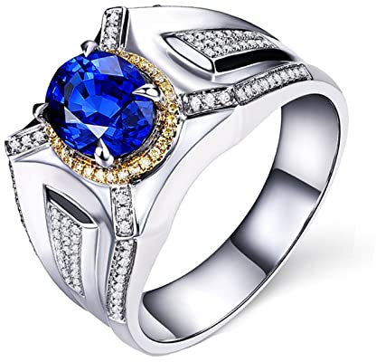 Saphir Ring Mann Echt 1 karat, Eheringe Bicolor Gold 750 Hochzeit Ringe gr.50 (15.9) Ringe Breit Schmuck
