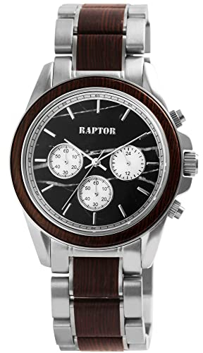 Raptor Chiko Herren-Uhr Chronograph Holz Marmor Edelstahl Analog Quarz RA20369 (Wenge Holz)