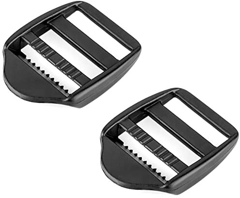 2 x Ladderlock Rucksack Sliders Buckles for 25 mm / 1 inch Webbing Strap, Black, Plastic