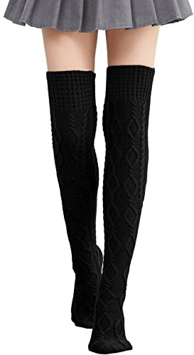 Nanxson Damen Lang Stulpe Leg Warmer Gestrickte Over-Knee Lange Beinstulpe Tanzen Strumpf (Schwarz-80)