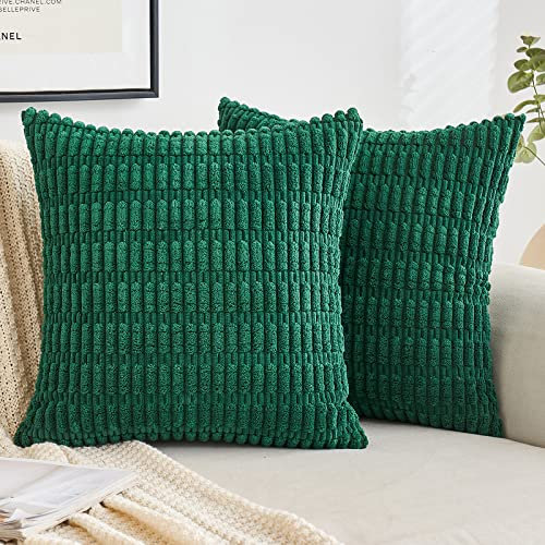 EMEMA Kordsamt Kissenbezüge Dekorative Sofakissen Moderne Kissenhüllen 40x60 cm Dekokissen Weicher Zierkissenbezug für Wohnzimmer Sofa Schlafzimmer 2er Set Dunkelgrün