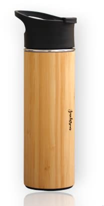 Sacro Deco Bouteille isotherme en bambou naturel personnalisé en acier inoxydable avec filtre à thé amovible respectueux de l'environnement Bouteille d'eau en bambou pour voyageurs 500 ml