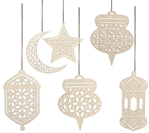 Ramadan Deko | 6 Stück Ramadan Kareem Dekoration | Halbmond Sterne Stil Licht Form Anhänger Ornament für Ramadan Eid Mubarak Dekorationen