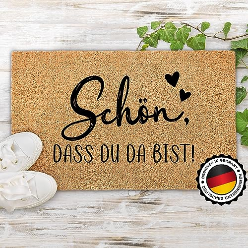 ElbFuchs® Fußmatte Kokos 60x40cm | Schön, DASS du da bist | [EXTRA LANGLEBIG & rutschfest] | Kokosmatte Fussmatte Aussen & Innen | Fußabtreter für Haustür