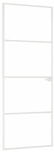 vidaXL Innentür, Zimmertür Komplettset 76x201,5cm, Glastür mit Griff Eisenschloss, Drehtür Tür aus Glas, Modern, Weiß Hartglas Aluminium Schlank
