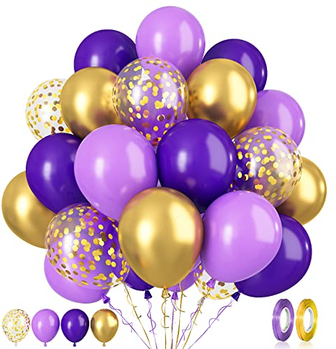 Paready Palloncini Viola e Oro, 60 Pezzi 12 Pollici Palloncini Coriandoli in Lattice Viola Scuro e Oro Metallico, Palloncini Festa per Compleanno Baby Shower Matrimonio Addio al Nubilato Laurea