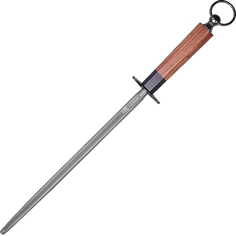 MITSUMOTO SAKARI 44 cm Japanischer Professioneller Messerschärfer Stab, Wetzstab aus Hochwertigen Diamanten, Runder Schwarzer Wetzstahl mit Rosenholzgriff und Boutique-Holzkiste