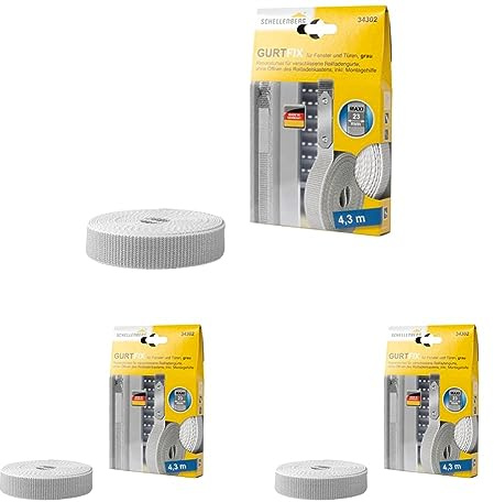 Schellenberg 34302 Rolladengurt Reparaturset Gurtfix Maxi 23 mm x 4,3 m, Gurtband reparieren, grau (Packung mit 3)