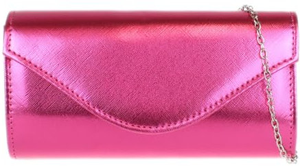 Girly Handbags Bolso de embrague liso metálico de piel sintética para mujer
