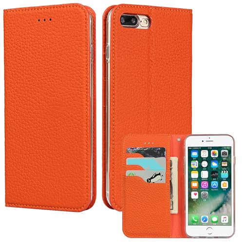 ELTEKER iPhone 7 Plus/8 Plus Mobile Phone Case [Genuine Leather] Flip Case iPhone 7 Plus/8 Plus with Card Slot, Protective Leather Case for iPhone 7 Plus/8 Plus - Orange