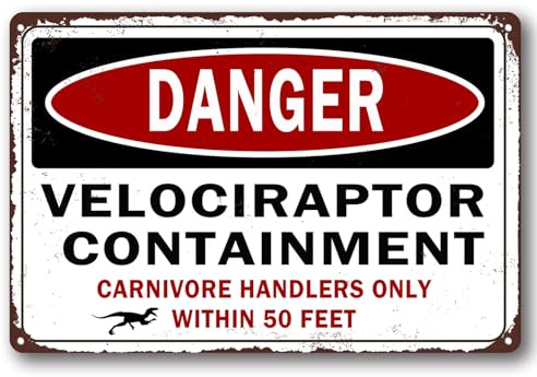 Danger Velociraptor Containment Dinosaurier Park Banner Dekor Film Erinnerungsstücke Poster Warnung Metall Aluminium Schild