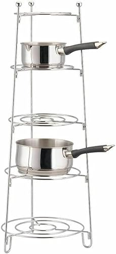 AAMEN 5 Tier Silver Pan Rack, Stainless Steel Pan Stand, Shelf Organiser, Multi-Layer Kitchen Shelf, Durable Kitchen Storage Unit, Fre Standing Pot Storage Unit (5-Tier Pan Rack)