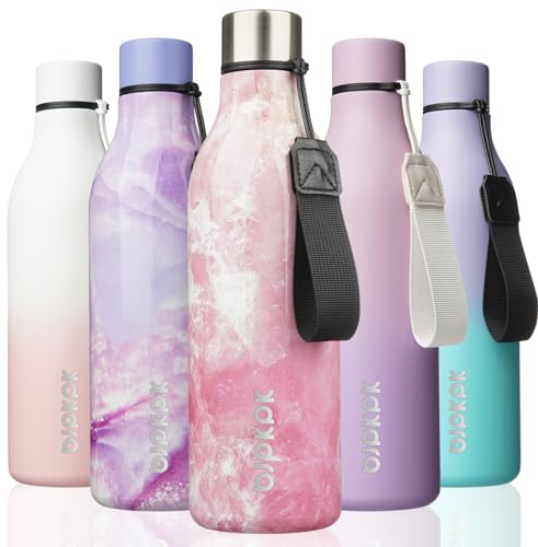 BJPKPK Isolierte Wasserflaschen, 750 ml Edelstahl Metall Trinkflasche Mit Trageriemen, BPA Frei Wasserdicht Thermos, Flaschen, Wiederverwendbare Thermosflasche Für Sport & Reisen, Blüte