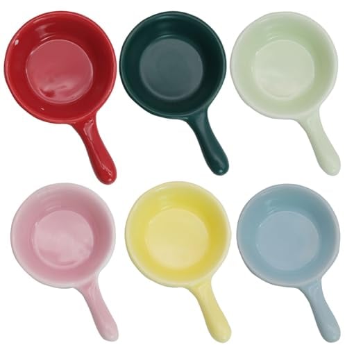 inheming 6 pcs Colorful Ceramic Sauce Dishes,Ketchup Side Dish Tableware,Small Bowls for Dipping with Handle, for Sauce and Vinegar, Salad, Soy Sauce Wasabi, Chili
