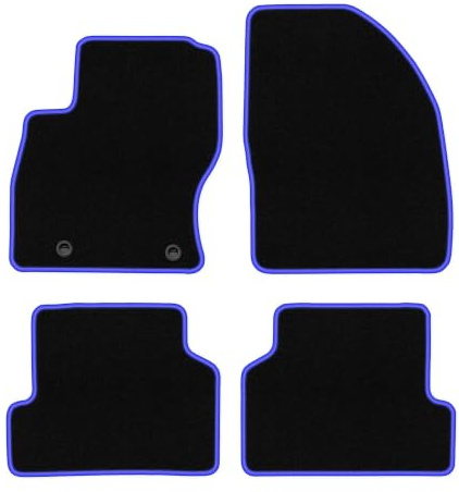 Velours-Fußmatten passend für Ford Focus MK2 2004-2011, Schwarz-Blau | passend für Kombi/Limousine/Schrägheck; Velours-Teppich (Polypropylen), ca. 6,5 mm
