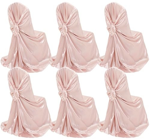 6 PCS Rose Gold Chair Covers, Satin Universal Slipcover Fits Most Chairs, Removable Washable for Holiday Party Banquet Wedding Celebration 110x140 cm