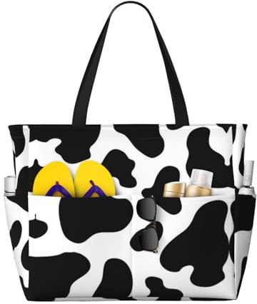 Zhengjia Strand-Reisetasche, Motiv: Kuhflecken, große Kapazität, wasserdicht, mit Reißverschluss und Tasche, Tragetaschen für Reisen, Einkaufen, Pool, Kuhfleck, Einheitsgröße