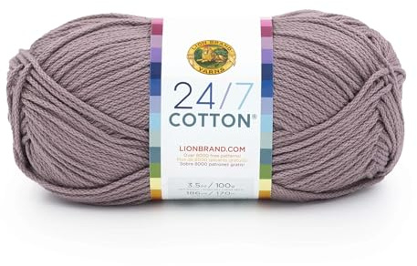 Lion Brand Yarn, 24/7 Cotton Mercerized Lightweight Yarn for Knitting, Crochet, and Crafts, Vintage Lilac, 1 Pack, 185 Yards of Natural Fiber for Breathable Tops, Durable Bags, Easy-Care Dish Cloths