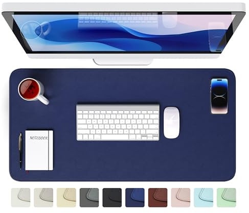 GOMIN Schreibtischunterlage 80x40cm - PU Leder Mauspad Wasserfest & Rutschfest - Laptop Tischunterlage Groß - Leicht zu reinigende Schreibunterlage - Mousepad XXL für Büro und Home-Office - Blau